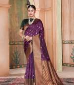 Purple woven kanchipuram silk saree with blouse