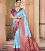 Sky blue woven kanchipuram silk saree with blouse