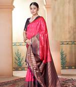 Red woven kanchipuram silk saree with blouse