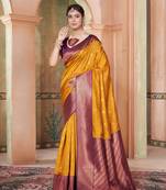 Yellow woven kanchipuram silk saree with blouse