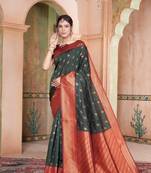 Teal woven kanchipuram silk saree with blouse