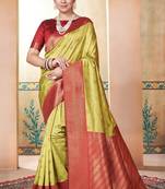 Green woven kanchipuram silk saree with blouse
