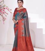 Turquoise woven kanchipuram silk saree with blouse