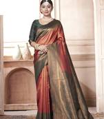 Red kanjivaram silk blend zari Weaving With Gold Zari Border And Pallu Saree With Blouse For Women