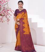 Mustard woven kanchipuram silk saree with blouse