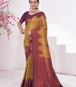 Mustard woven kanchipuram silk saree with blouse