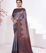 Blue woven kanchipuram silk saree with blouse