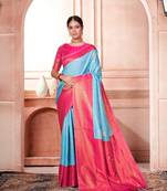 Sky blue woven kanchipuram silk saree with blouse