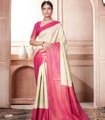 Off-white woven kanchipuram art silk saree with blouse