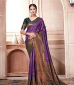 Purple woven kanchipuram silk saree with blouse