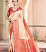 Beige woven kanchipuram silk saree with blouse