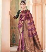 Purple woven kanchipuram silk saree with blouse