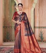 Black woven kanchipuram silk saree with blouse
