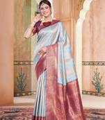 Sky blue woven kanchipuram silk saree with blouse