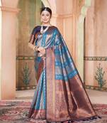 Blue woven kanchipuram silk saree with blouse