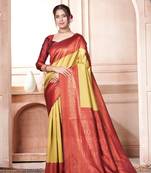 Green woven kanchipuram silk saree with blouse