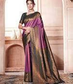 Purple woven kanchipuram silk saree with blouse