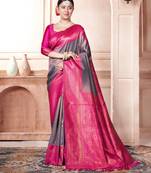 Grey woven kanchipuram silk saree with blouse