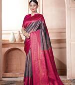 Multicolor woven kanchipuram silk saree with blouse