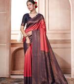 Red woven kanchipuram silk saree with blouse