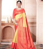 Yellow woven kanchipuram silk saree with blouse