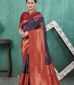 Navy blue woven kanchipuram silk saree with blouse