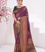 Purple woven kanchipuram silk saree with blouse