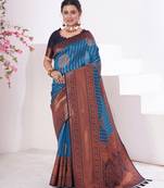 Blue woven kanchipuram silk saree with blouse