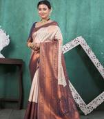 Cream woven kanchipuram silk saree with blouse