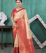 Beige woven kanchipuram silk saree with blouse