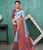 Sky blue woven kanchipuram silk saree with blouse