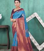 Blue woven kanchipuram silk saree with blouse