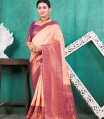 Peach woven kanchipuram silk saree with blouse