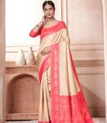 Red woven Faux kanchipuram silk saree with blouse