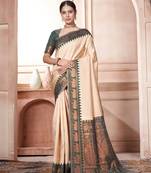 Teal woven Faux kanchipuram silk saree with blouse