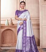 Purple woven Faux kanchipuram silk saree with blouse