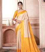 Yellow woven Faux kanchipuram silk saree with blouse
