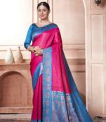 Pink woven Faux kanchipuram silk saree with blouse