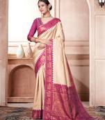 Pink woven Faux kanchipuram silk saree with blouse