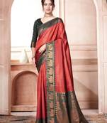 Red woven Faux kanchipuram silk saree with blouse