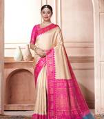 Beige woven Faux kanchipuram silk saree with blouse