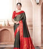 Teal woven Faux kanchipuram silk saree with blouse