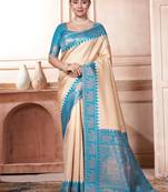 Blue woven Faux kanchipuram silk saree with blouse