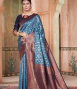 Blue woven kanchipuram silk saree with blouse