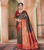 Teal woven kanchipuram silk saree with blouse