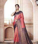 Blue kanjivaram silk blend zari Weaving With Gold Zari Border And Pallu Saree With Blouse For Women