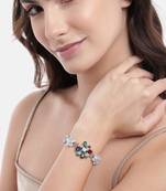 rhodium plated multi color crystal ad gemstone-studded adjustable hand bracelet for girls women
