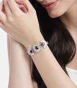 rhodium plated red color crystal ad gemstone-studded adjustable hand bracelet for girls women