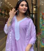Graceful Purple Embroidered Georgette Kurta Pant Set with Dupatta