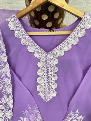 Graceful Purple Embroidered Georgette Kurta Pant Set with Dupatta 4